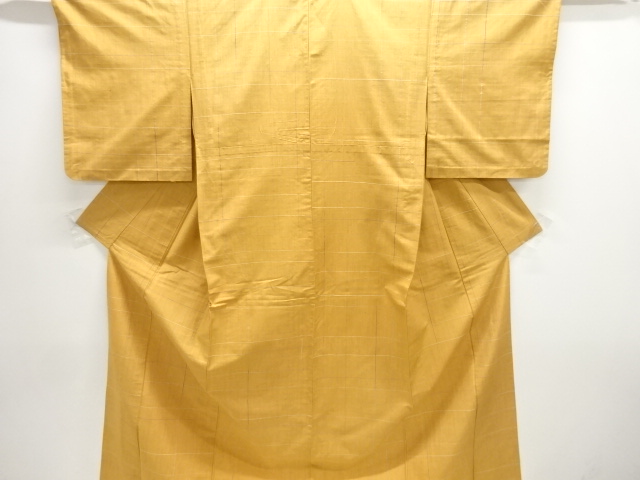 格子織出し手織り紬単衣着物